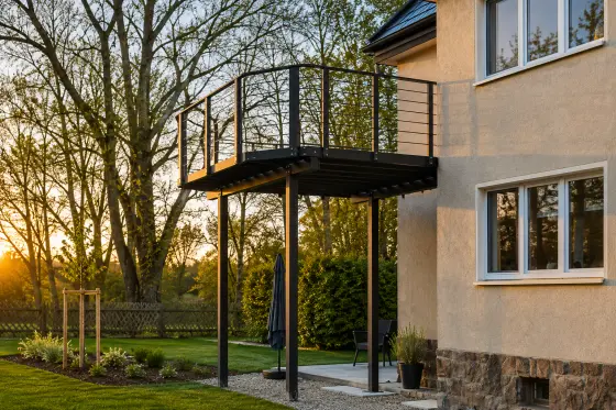 Balkongeländer aus Metall an einem modernen Wohnhaus